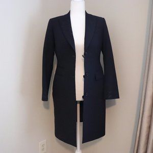 Navy Blue Pea Coat with Black Stripes